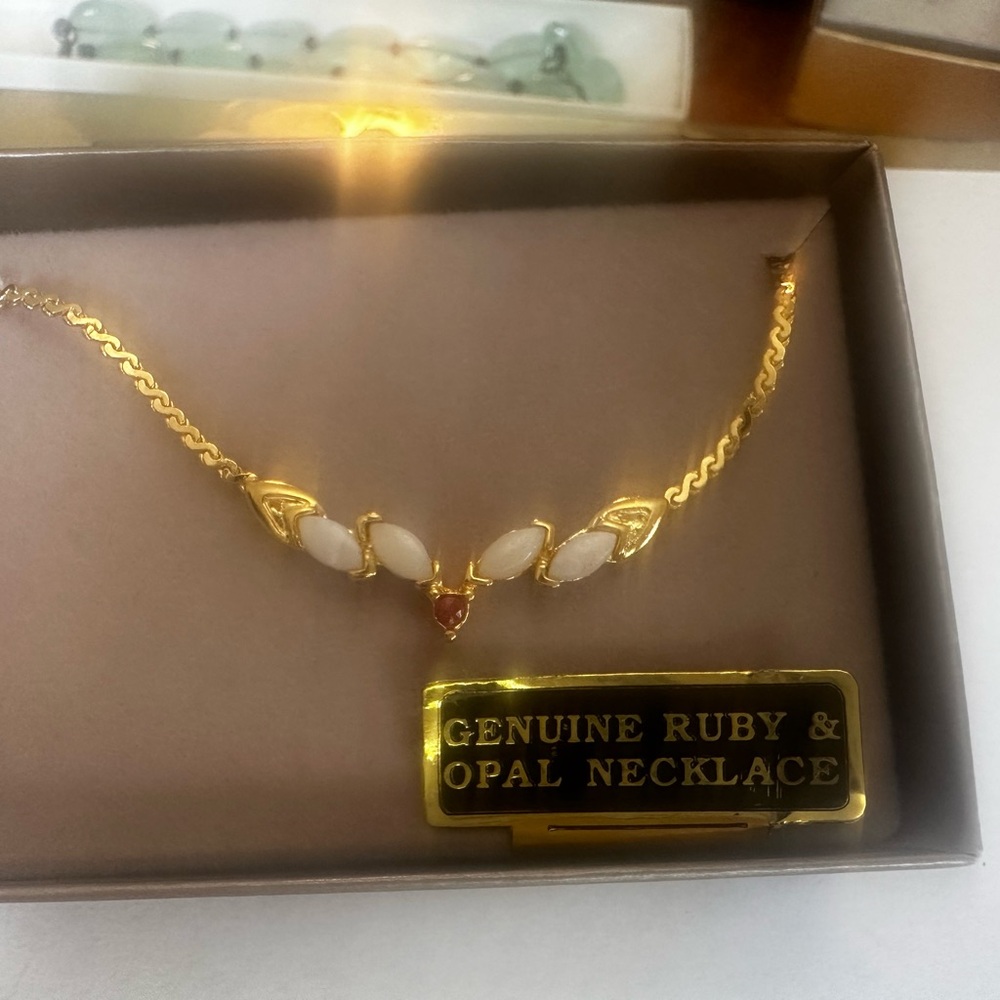 Genuine Ruby & Opal Necklace - Gold - Picture 3 of 4